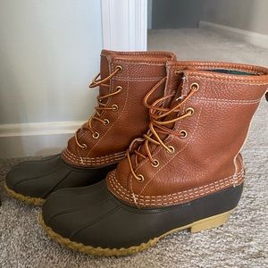 LL Bean Bean Boots lined with navy and green flannel